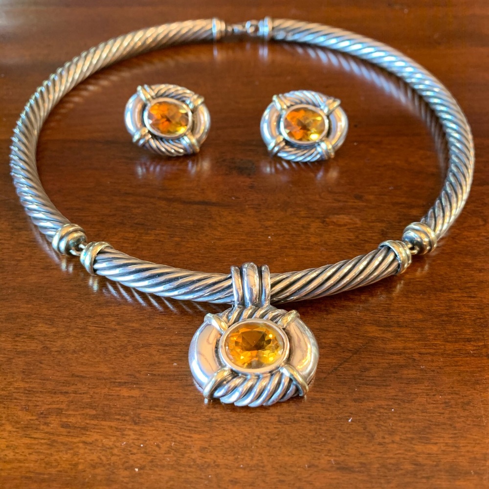 David Yurman Choker, Topaz Enhancer and earrings